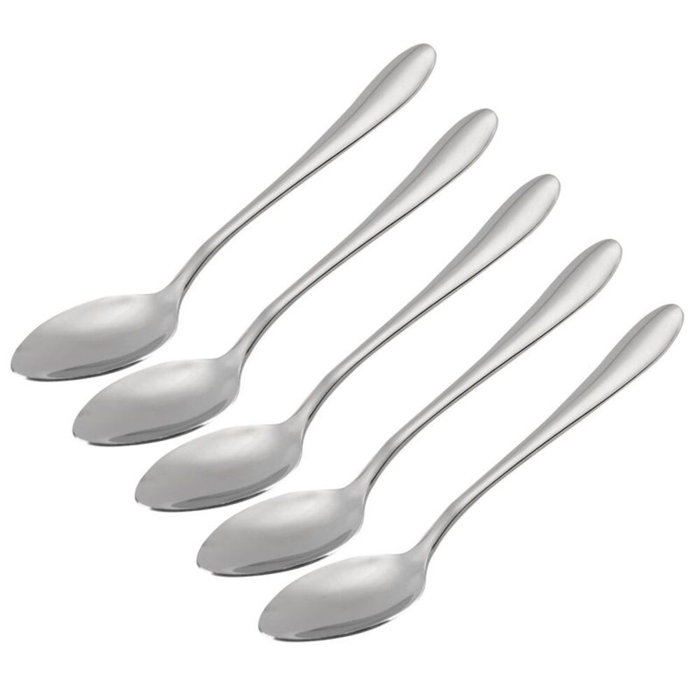 Stainless Steel Flatware Tea Spoons Scoops Porridge 5pcs Silver Tone